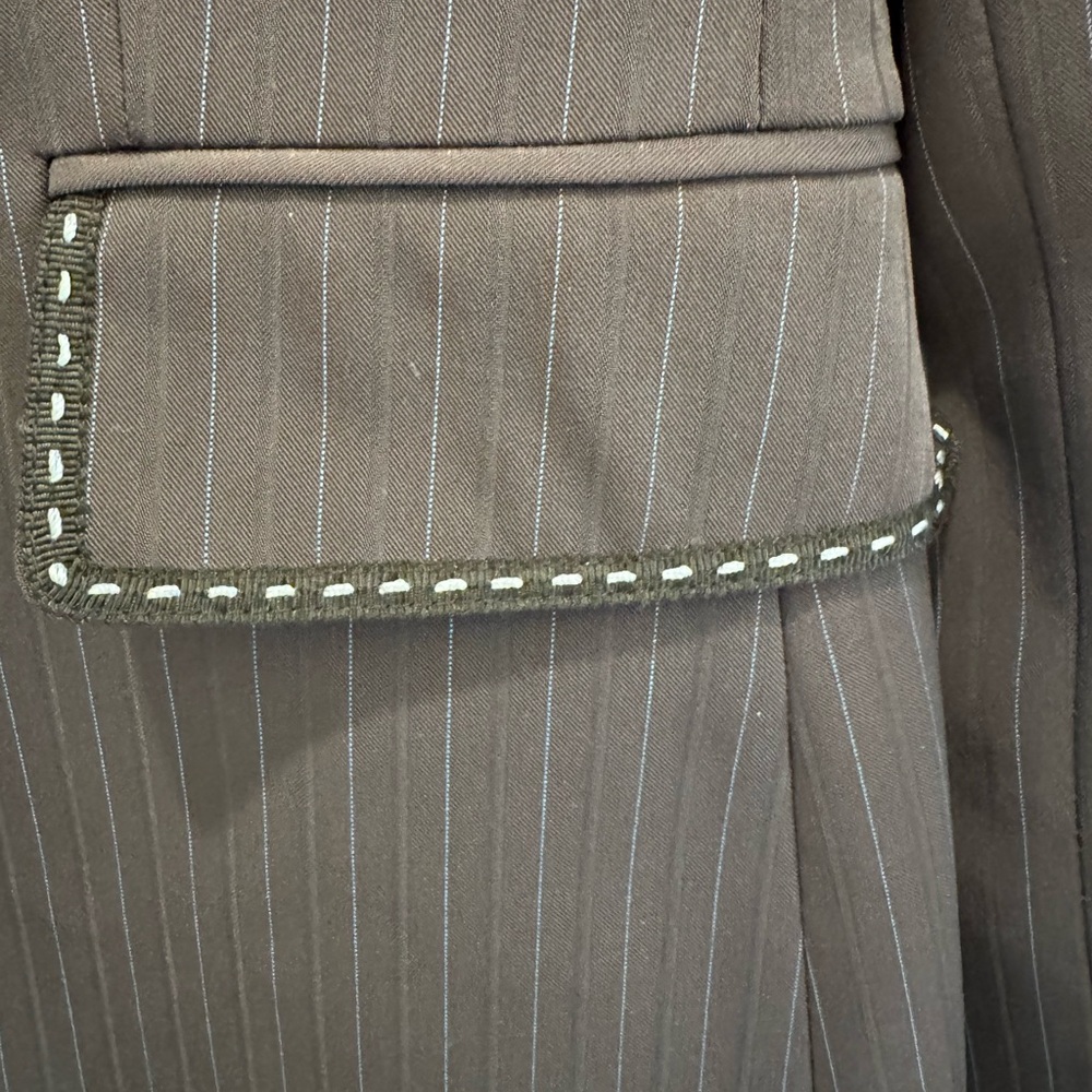 Tahari ASL Dark Gray with Blue Pinstripe Single-Button Blazer and Lt Blue Lining - Picture 8 of 10